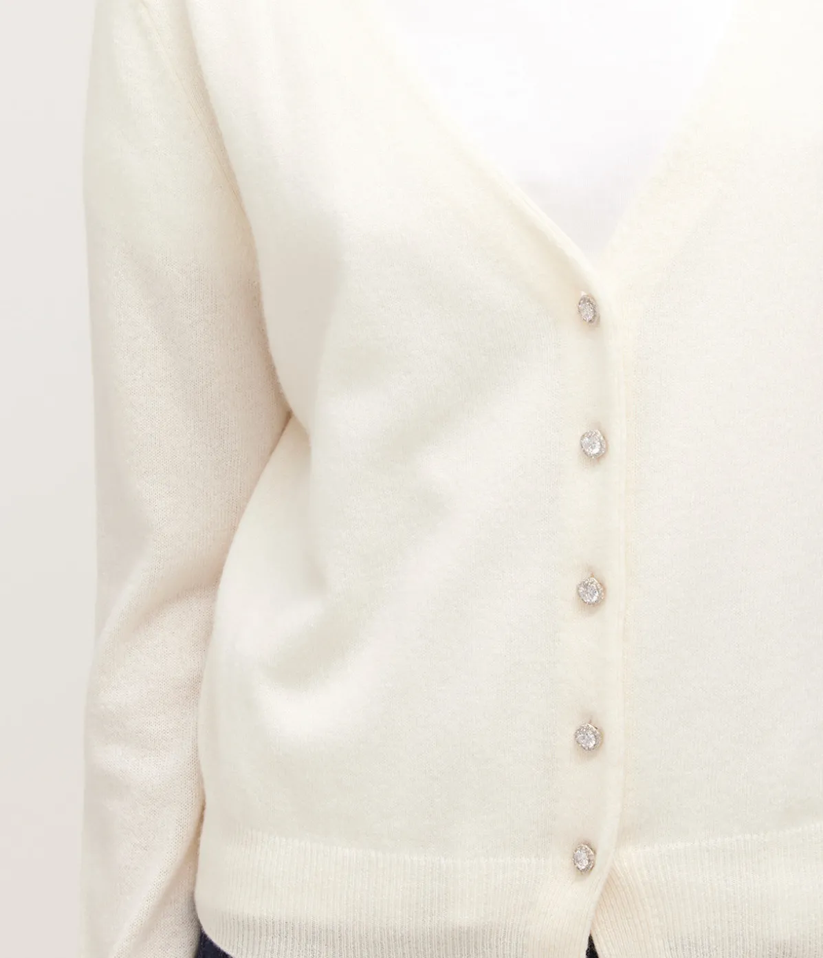 V-Neck Dimante Button Down Cardigan In Ivory