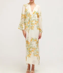 V-Neck Maxi Kaftan Dress In Ivory Kumquat