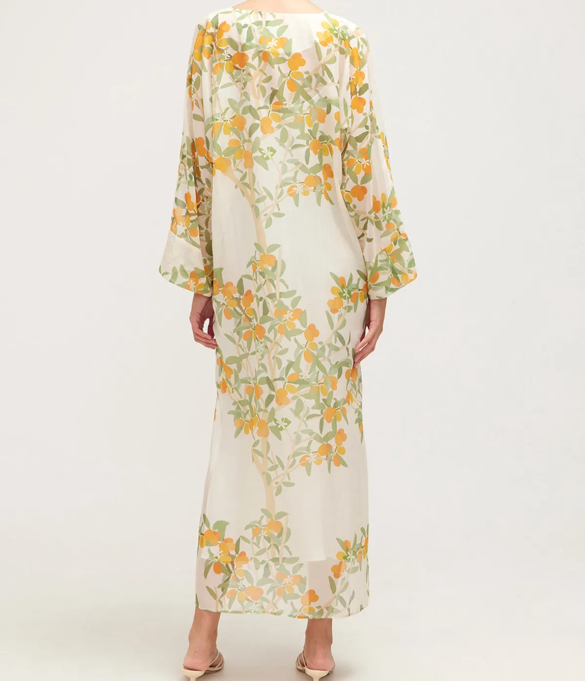 V-Neck Maxi Kaftan Dress In Ivory Kumquat