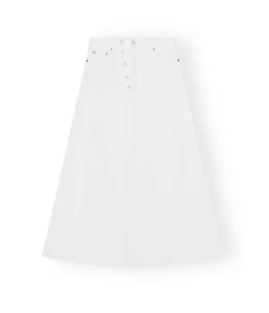 White Denim Double Fly Maxi Skirt In Bright White