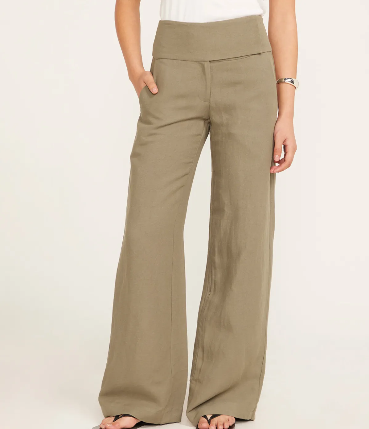 Wide Waistband Pants In Smokey Olive