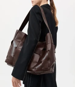 Woven Large Tote In Chocolate