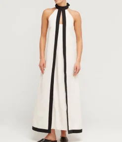 Wright Halterneck Dress In Ecru And Black