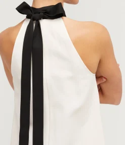 Wright Halterneck Dress In Ecru And Black