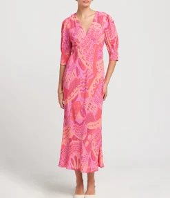 Zadie Short Sleeve Midi Dress In Butterfly Pink