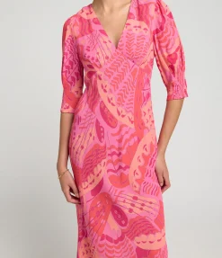 Zadie Short Sleeve Midi Dress In Butterfly Pink