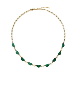Zenyu Beaded Half Moon Necklace In Gold And Amazonite