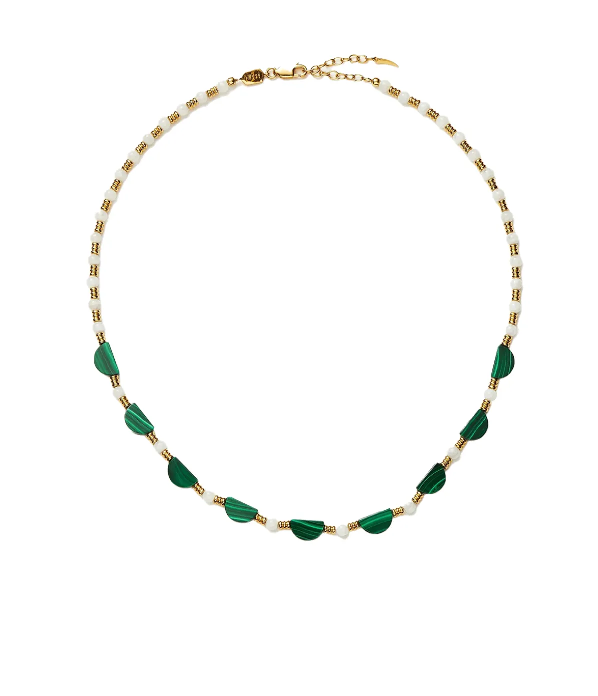Zenyu Beaded Half Moon Necklace In Gold And Amazonite