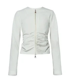 Zipper Long Sleeve Top In Light Grey
