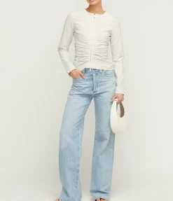 Zipper Long Sleeve Top In Light Grey
